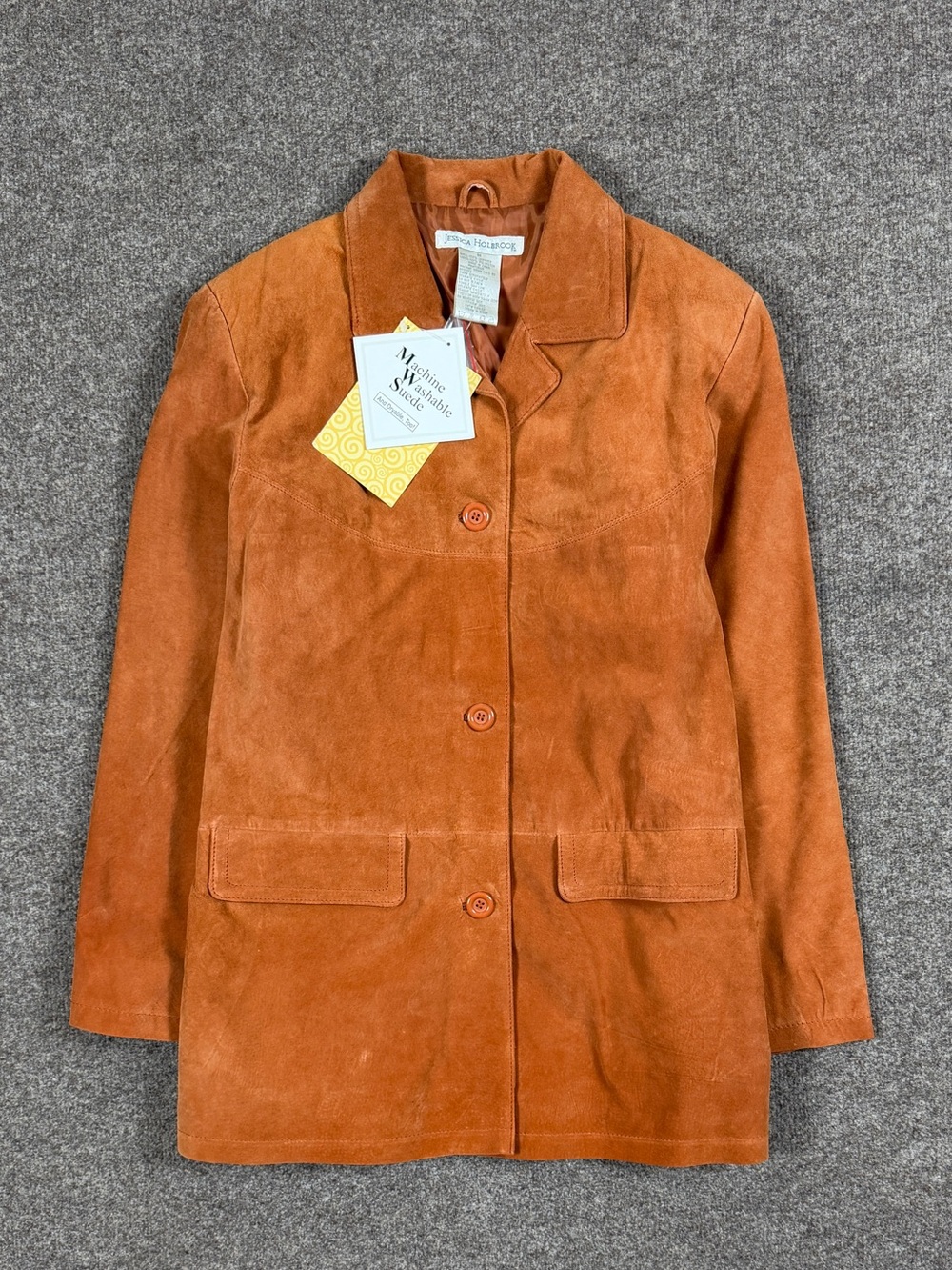Vintage Rust Orange Suede Leather Chore Barn Blazer Jacket Womens Medium Y2K NWT - Picture 1 of 7